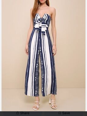 Lulu's Navy and White Striped Tie-Front Strapless Maxi Dress